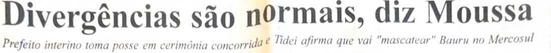 Recorte do Diário de Bauru de 1994 com a manchete “Divergências são normais, diz Moussa”